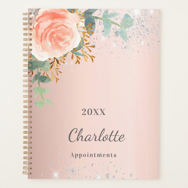 Rose or floral argent parties scintillant monogram (Devant)