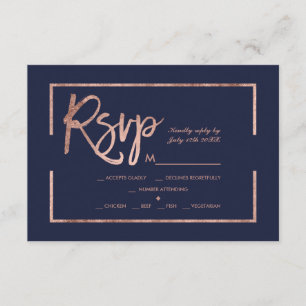Rose or frame script navy bleu rsvp mariage