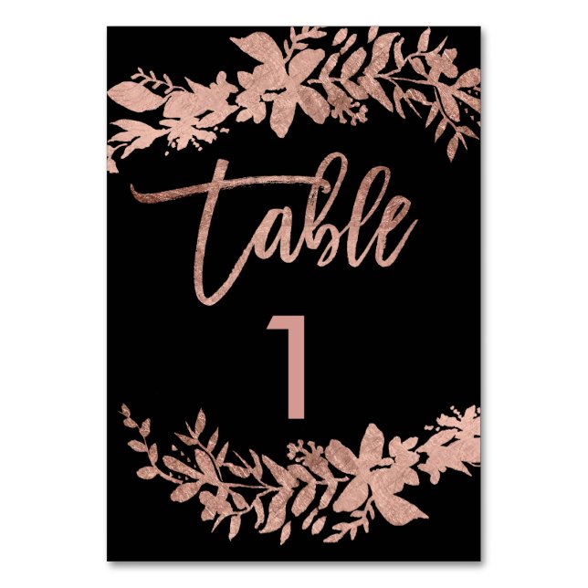 Rose or script Floral noir mariage numéro de table (Par défaut)