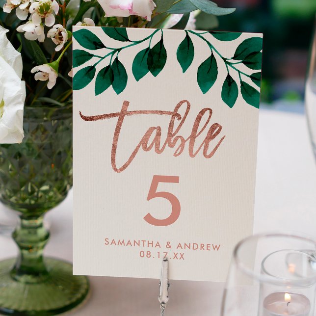 Rose or script vert feuille blanc numéro de table (Créateur téléchargé)