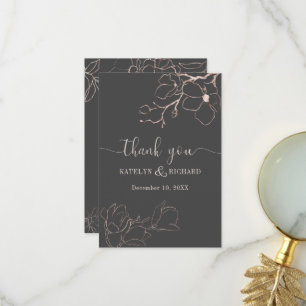 Rose or silhouette florale mariage Carte de remerc