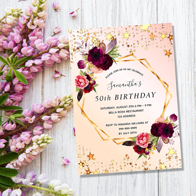 Rose or stars florales invitation aimant (Créateur téléchargé)