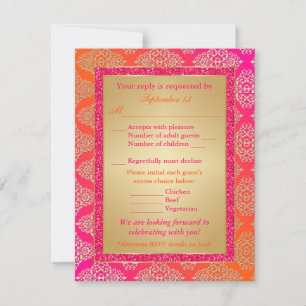 Rose, orange, carte des parties scintillantes RSVP