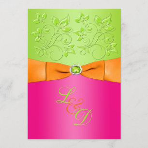 Rose, Orange, Faire-part de mariage Monogramme Ver