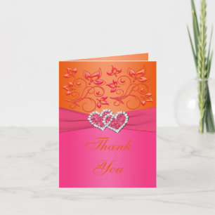 Rose, Orange Floral Joint Coeurs Carte de remercie
