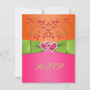 Rose, Orange, Lime Floral Coeurs joints carte RSVP