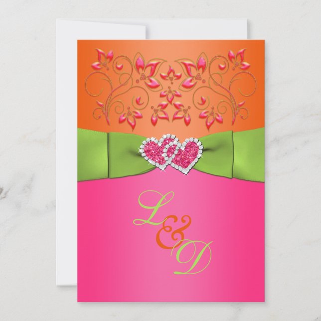 Rose, Orange, Lime Floral Coeurs joints Invitation (Devant)