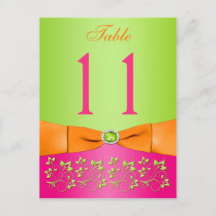 Rose, Orange, Lime Floral Numéro de table Carte po