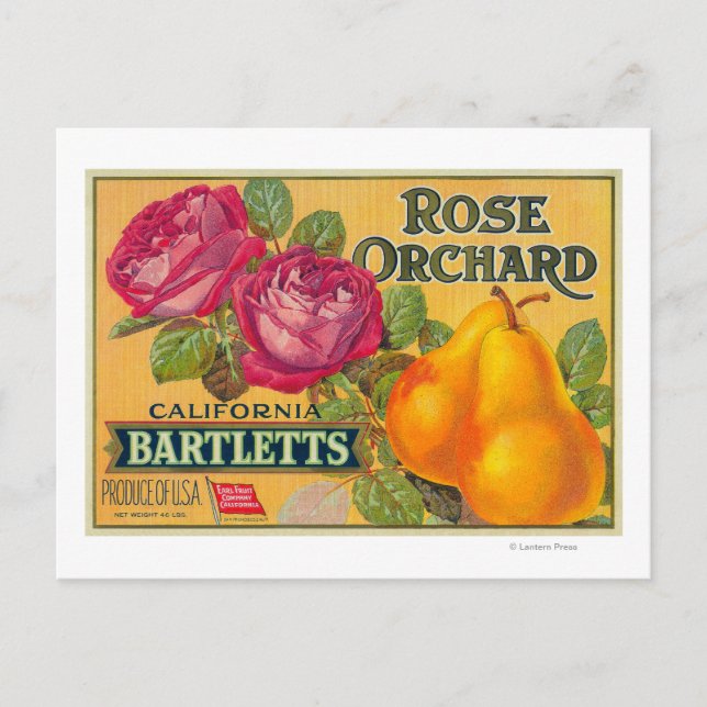 Rose Orchard Pear Crate Label Postcard (Front)