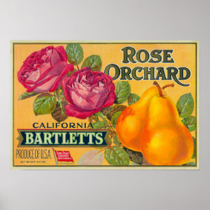 Rose Orchard Pear Crate Label Poster
