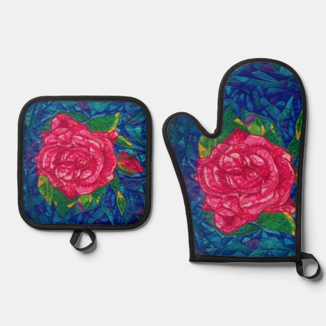 Rose Oven Mitt & Pot Holder Set (Front)