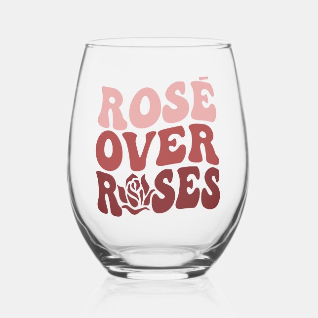 Rose' Over Roses Stemless Wine Glass (Front)