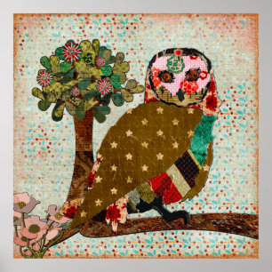 Rose Owl Dreamy Day Vintage Poster