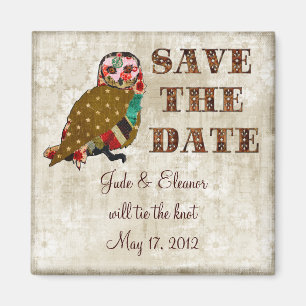 Rose Owl Save the Date White Floral Vintage Magnet