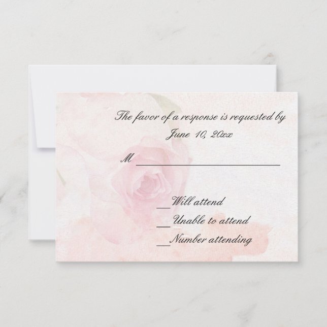 Rose Pâle Aquarelle | Carte de réponse de mariage (Devant)