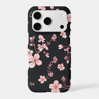 Rose Pâle Bébé Mini Motif Sakura sur Fond Noir - D