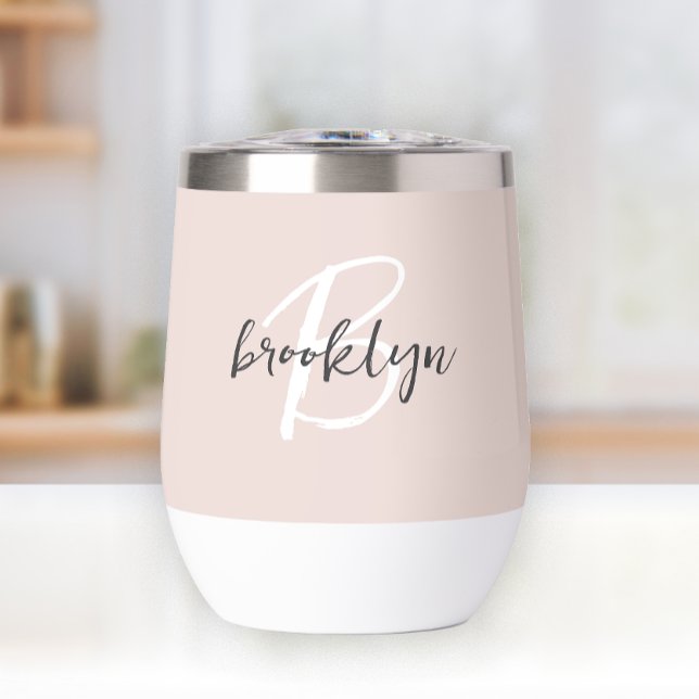 Rose Pâle Gris Blanc Monogramme Nom (Créateur téléchargé)