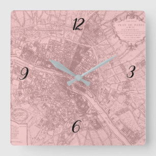 Rose Paris Carré Horloge murale