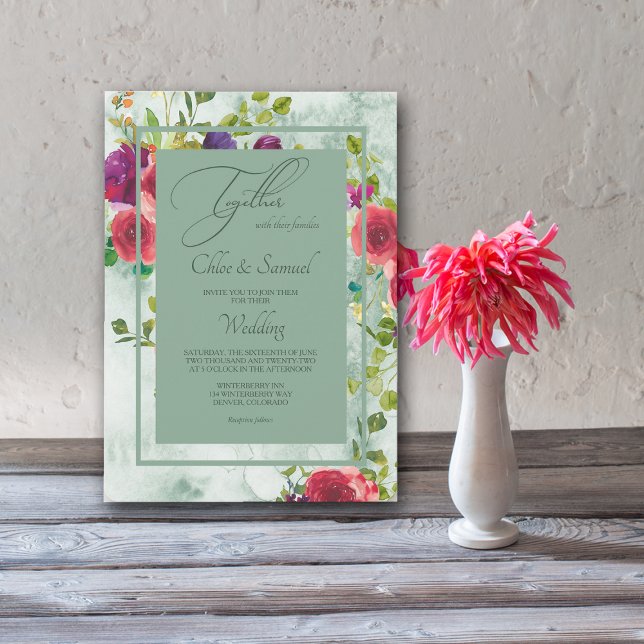 Rose Passion Aquarelle Faire-part de mariage Flora (Créateur téléchargé)