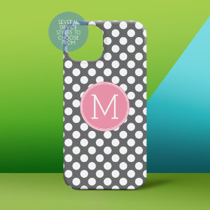 Rose pastel et pois gris avec monogramme personnal