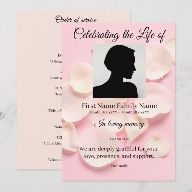 Rose patels pink order of service invitation (Front/Back)