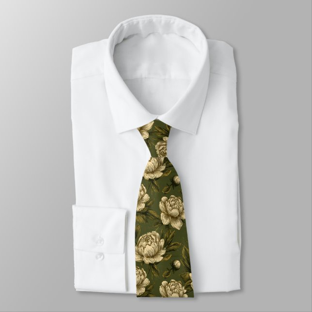Rose Pattern Groomsman Spring Wedding Tie (Tied)