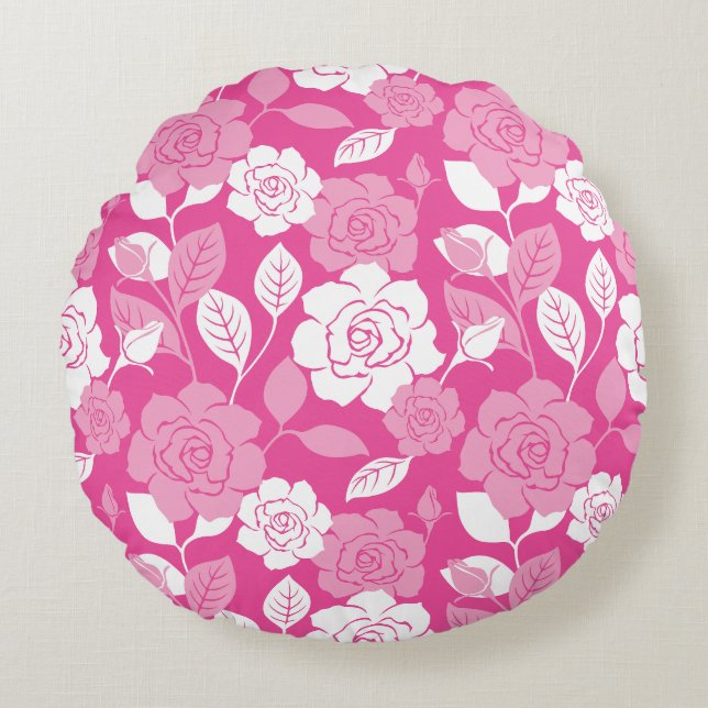 ROSE PATTERN IN PINK ROUND PILLOW (Front)