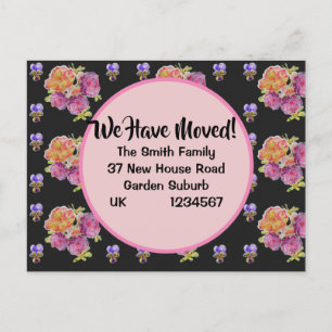 Rose Pattern New Address Postcard, We Are Moving Postcard