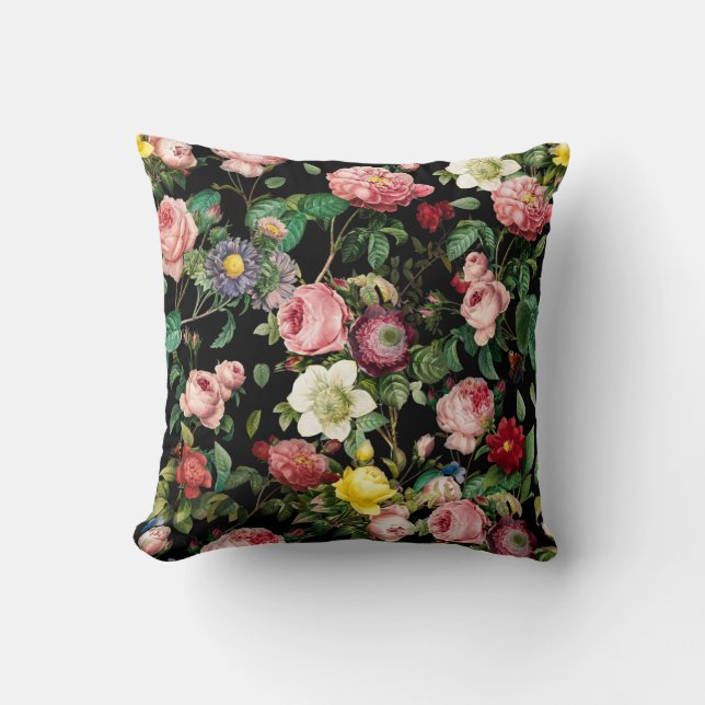 Rose Pattern Pink and Red  Throw Pillow (Front)