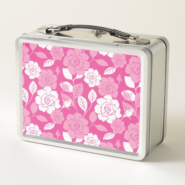 ROSE PATTERN (PINK) METAL LUNCH BOX (Back)