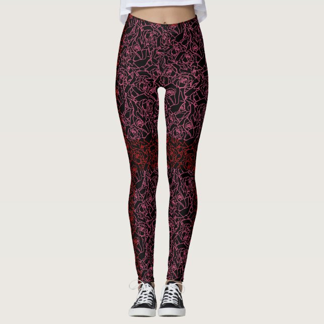 Rose pattern.r.dpnk.02b Black BG Leggings (Front)