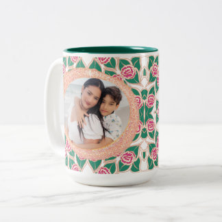 Rose Pattern With Glitter Frame Two-Tone Coffee Mug