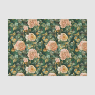 Rose Pattern with Green Leaves and Gold Accents Tissue Paper