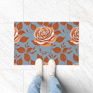 Rose Pattern With Warm Tones Of Orange And Rust Doormat