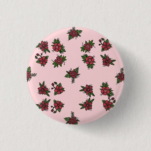 Rose patterns, cute little pink and red design 1 inch round button