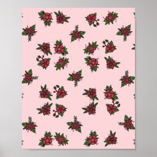 Rose patterns, cute little pink and red design poster