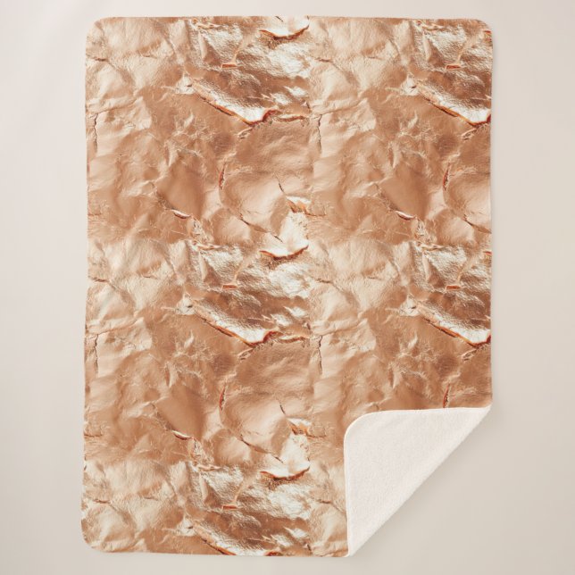 Rose Peach Gold Glam Sherpa Blanket (Front)