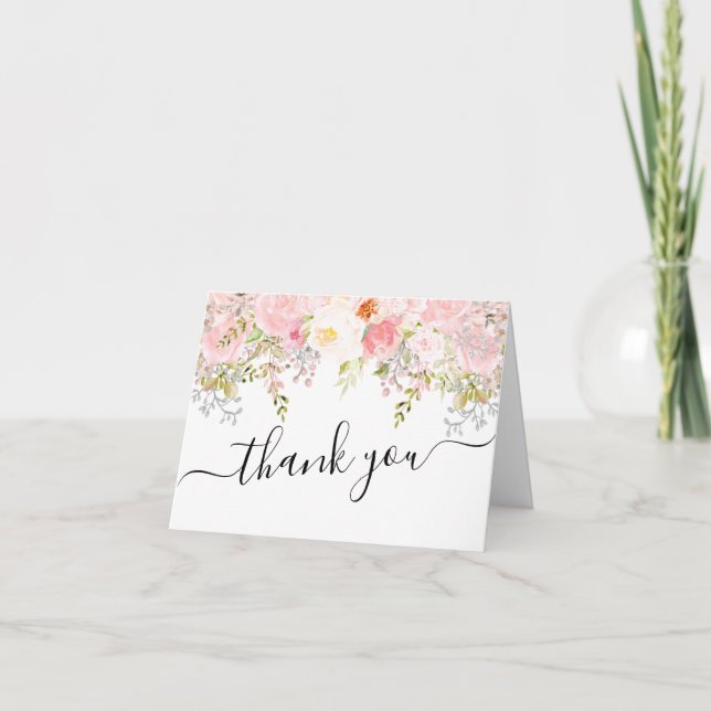 Rose Peony Blush Mariage Carte de remerciements (Devant)