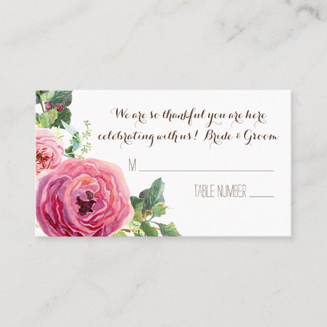 Rose Peony Leaf Mariage table  Place Cartes (Devant)