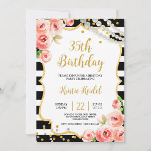Rose & Perl Anniversaire Fête Invitation