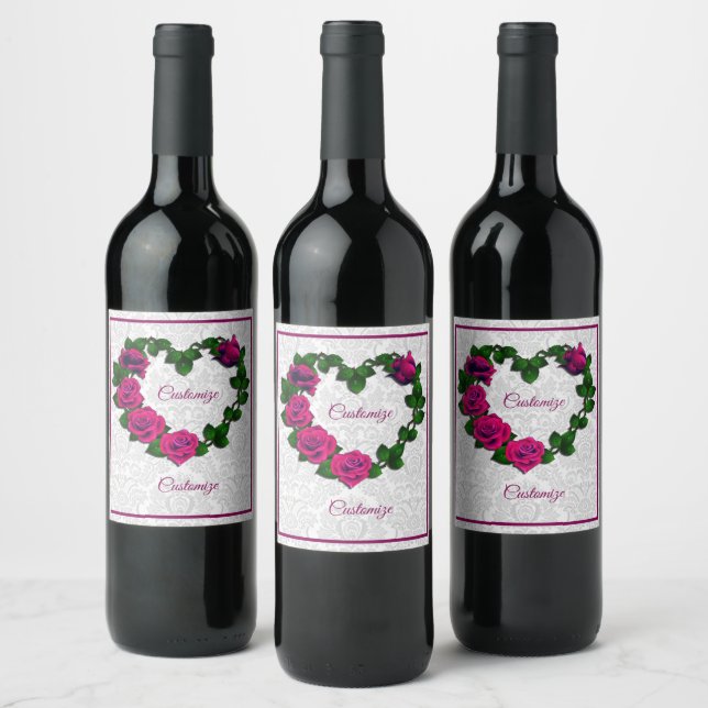 Rose personnalisé Vine Coeur Vin Étiquette (Bouteilles)