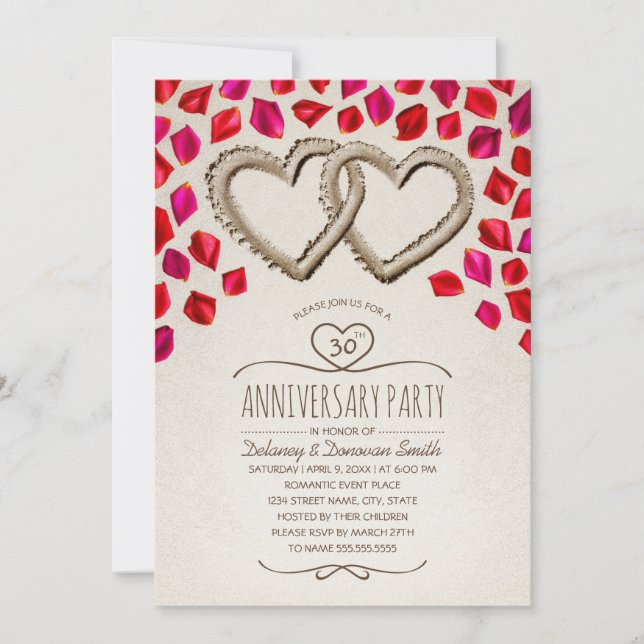Rose Petal Beach 30th Wedding Anniversary Party Invitation (Front)