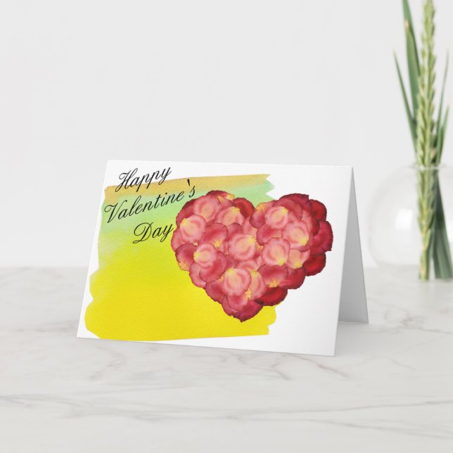 Rose Petal Heart with Watercolor outside inside Holiday Card (Front)