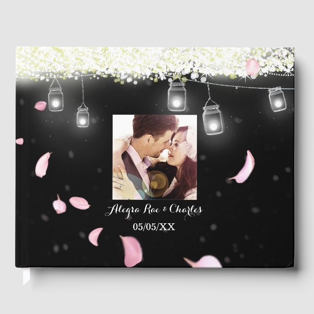 Rose Petal Mason Jar Under the Stars Wedding Photo Guest Book (Front)