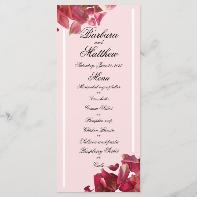 Rose Petal rose Romantique Mariage Accueil Menu (Devant)