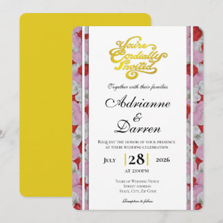 Rose Petal Wedding Invite 3 with Gold Letters