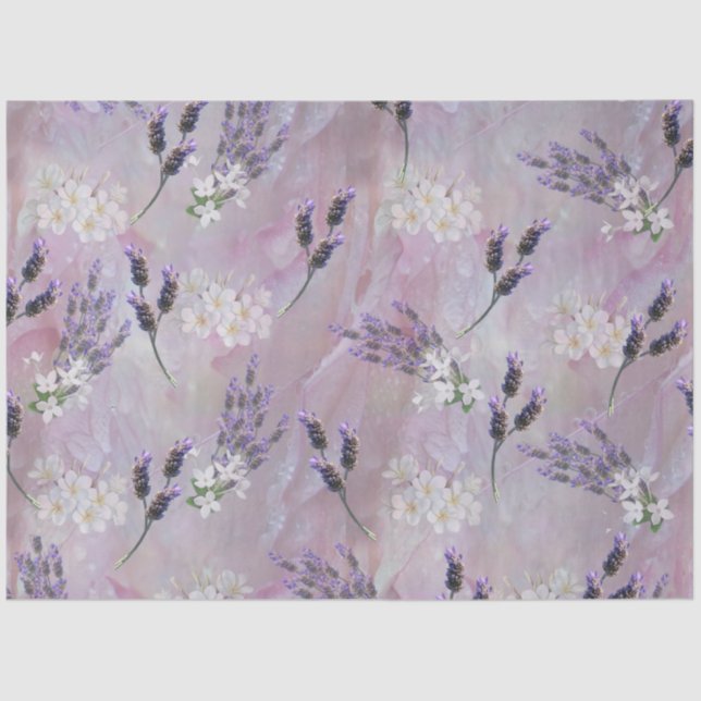 Rose petals background droplets with lavender tissue paper (Front)