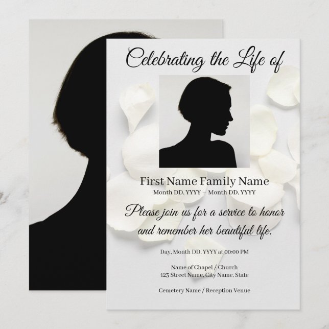 Rose petals memorial invitation (Front/Back)