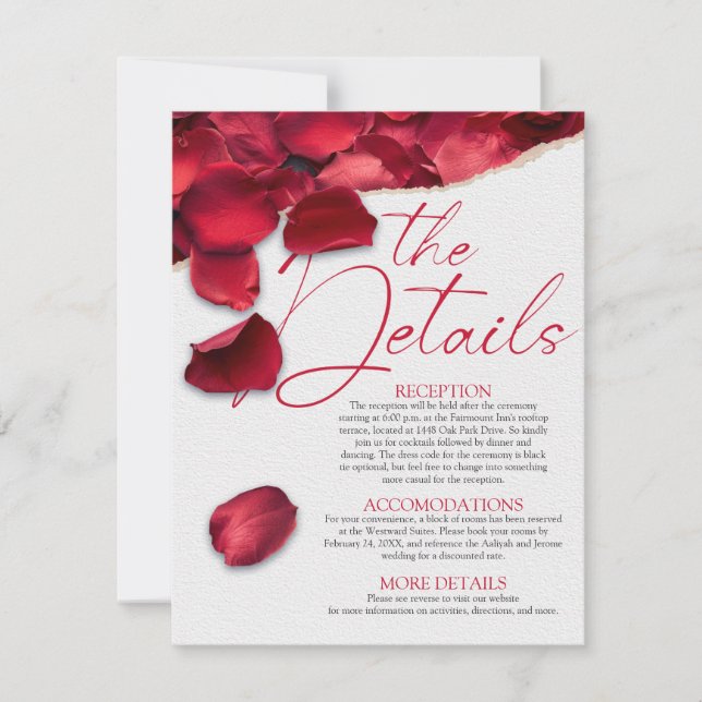 Rose Petals Wedding Details Card (Front)