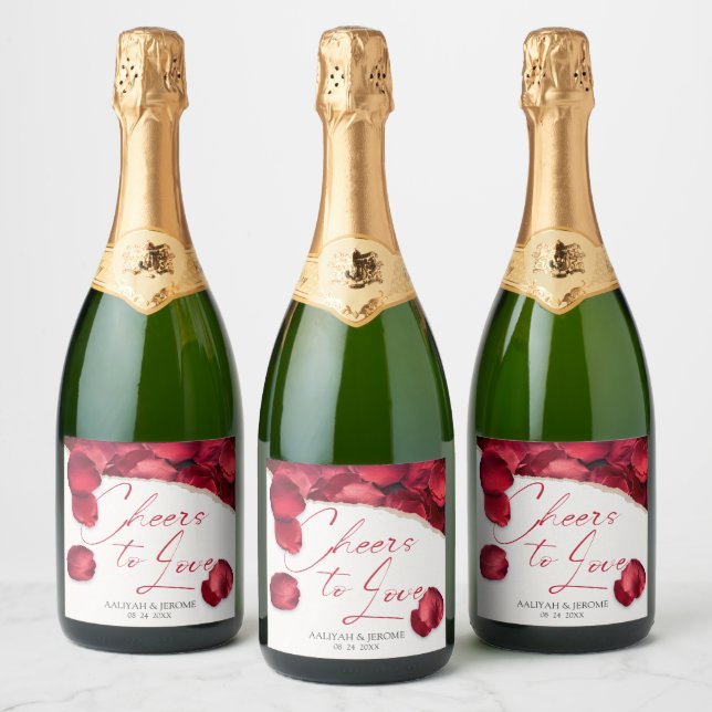 Rose Petals Wedding Wine Lable Sparkling Wine Label (Bottles)